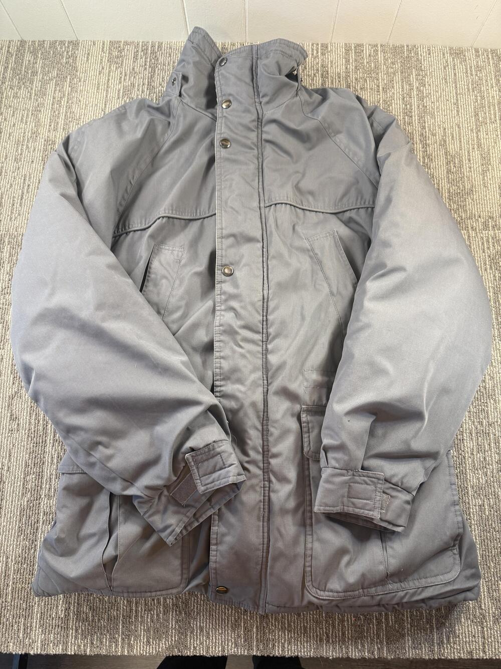 St. John's Bay Jacket Mens Large Gray Flannel Lined Parka Detachable Hood YKK